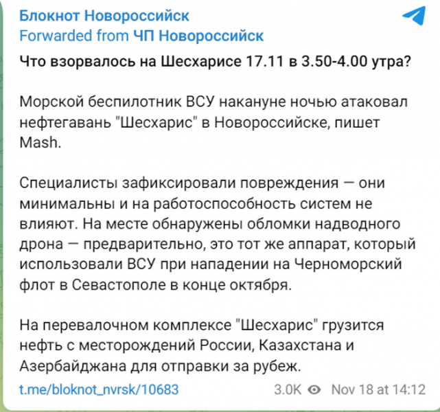 Атака з моря нафтових терміналів в Новоросійську: чому росія мовчить про це